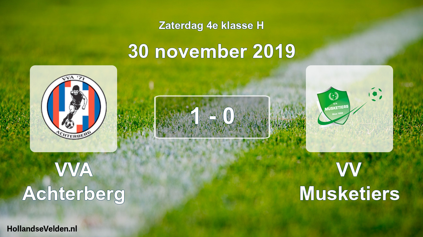 Total number of matches played: VVA Achterberg - VV Musketiers 1 - 0 (30 November 2019)