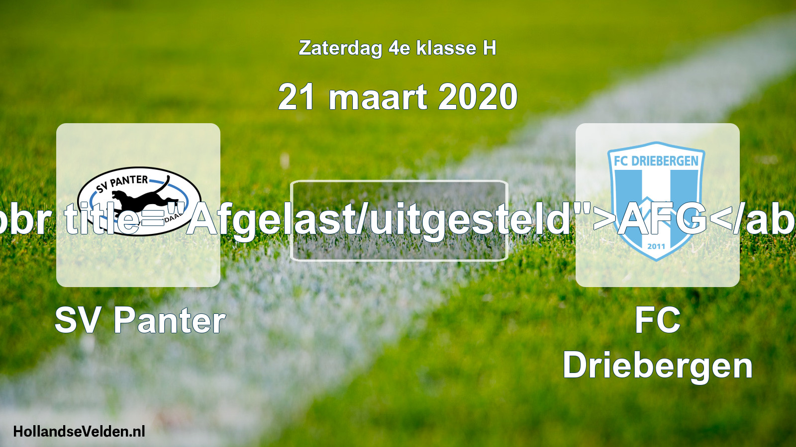 Scheduled Match: SV Panter - FC Driebergen (21 March 2020)
