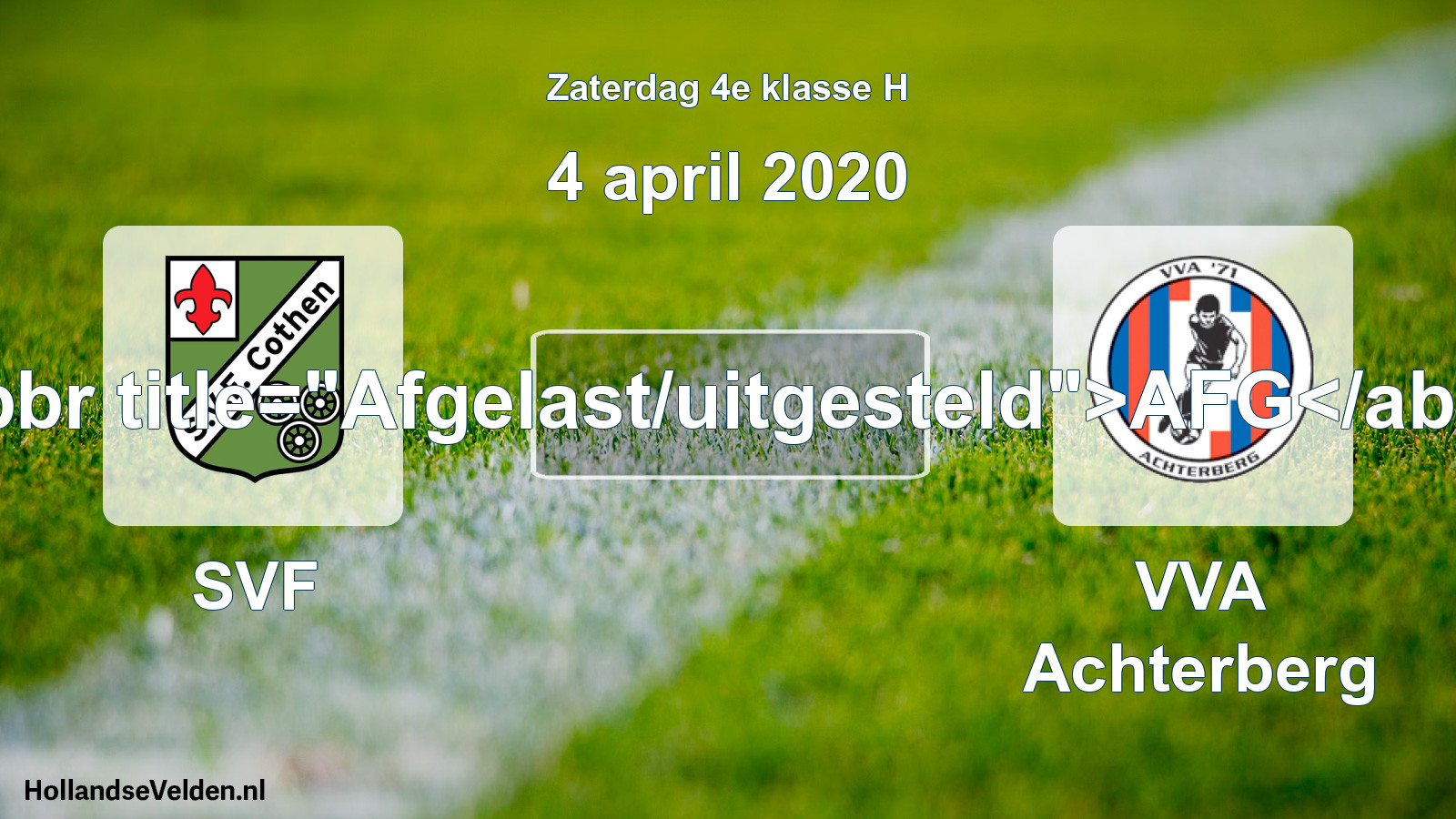 Scheduled Match: SVF - VVA Achterberg (4 April 2020)