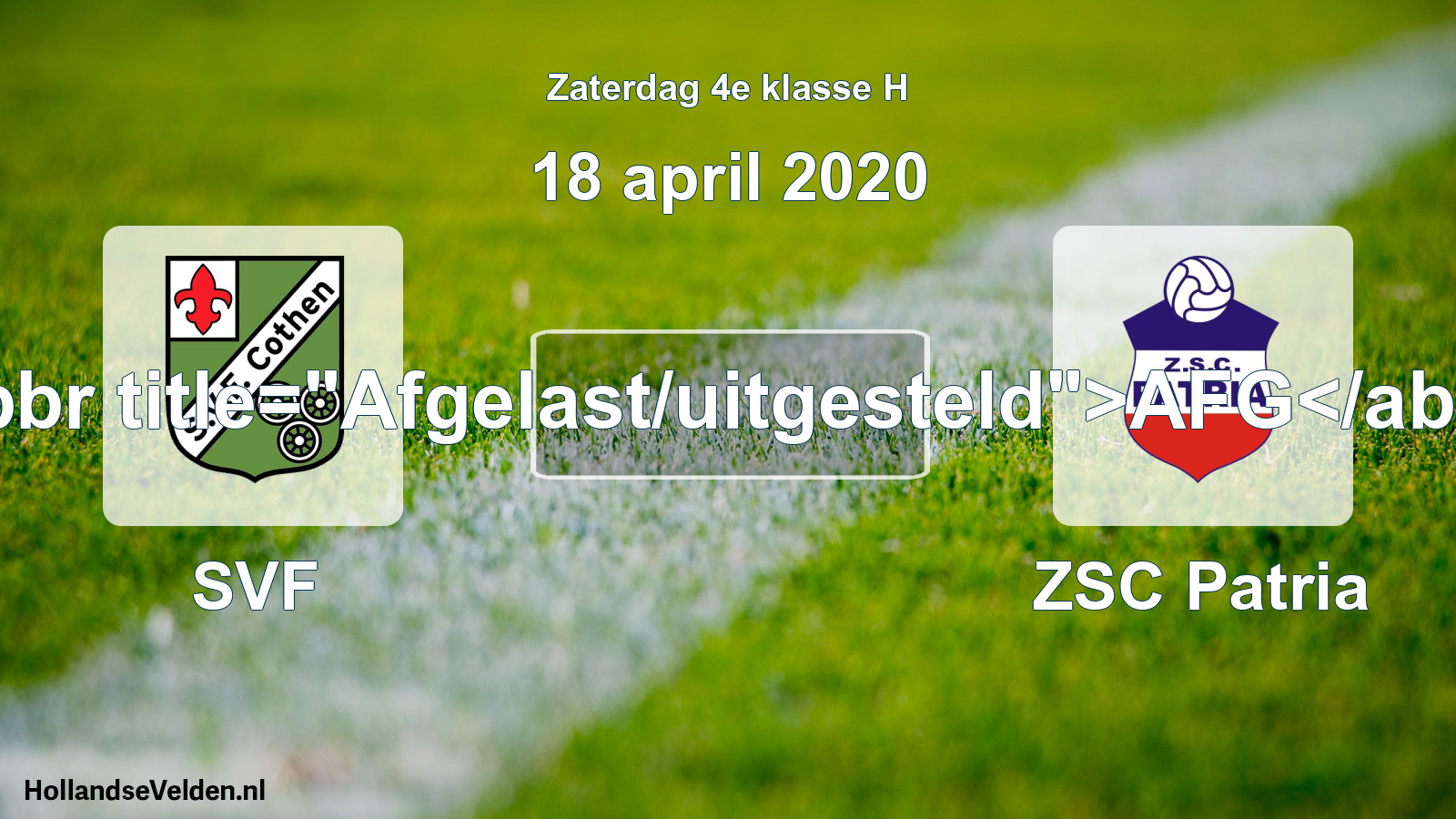 Scheduled Match: SVF - ZSC Patria (18 April 2020)