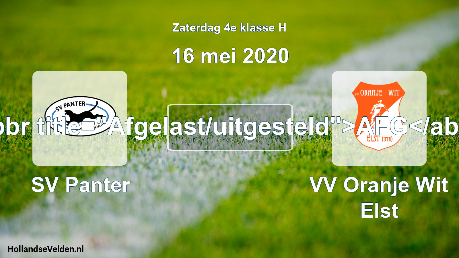 Scheduled Match: SV Panter - VV Oranje Wit Elst (16 May 2020)