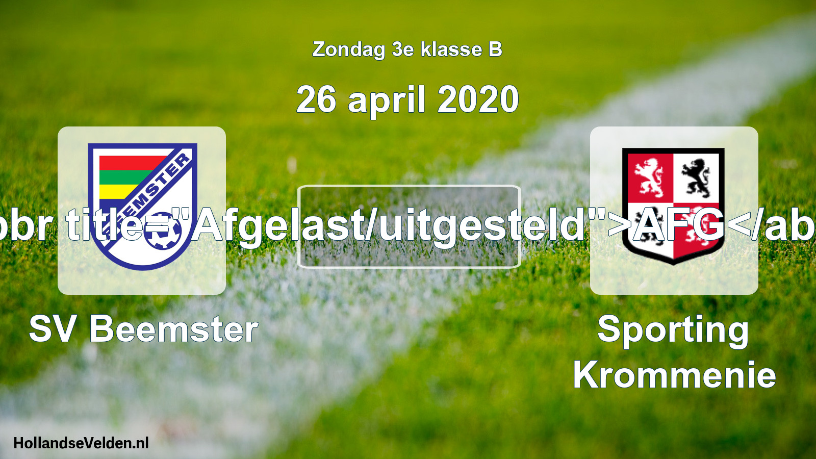 Scheduled Match: SV Beemster - Sporting Krommenie (26 April 2020)