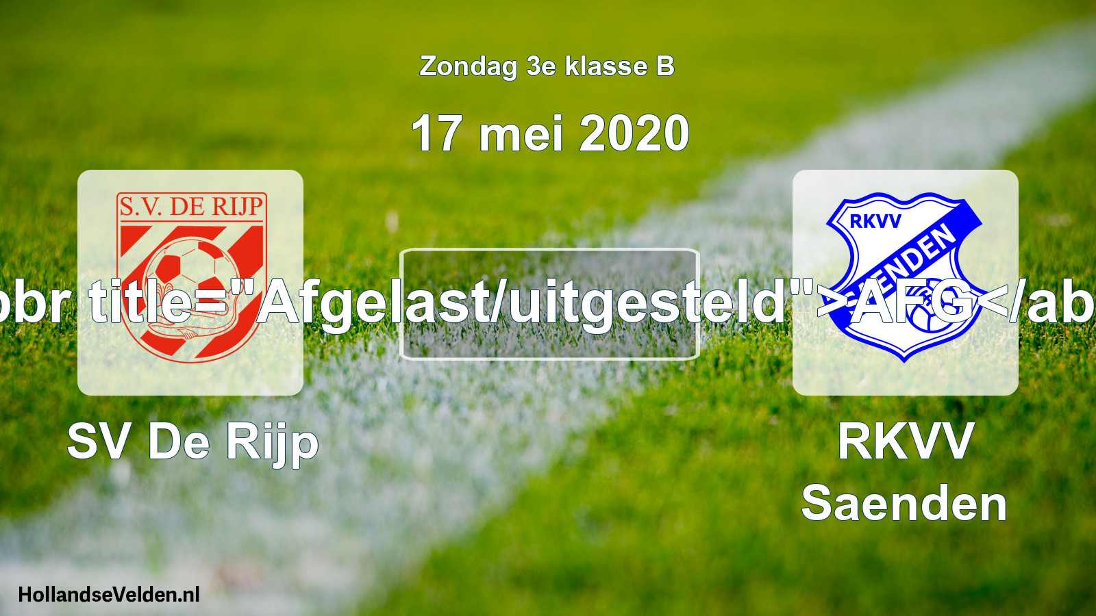 Scheduled Match: SV De Rijp - RKVV Saenden (17 May 2020)