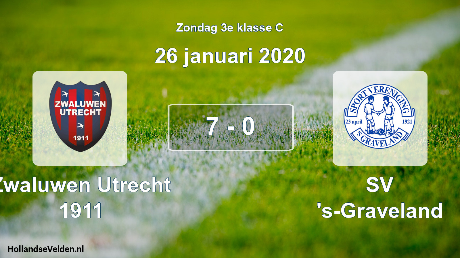 Total number of matches played: Zwaluwen Utrecht 1911 - SV 's-Graveland 7 - 0 (26 January 2020)