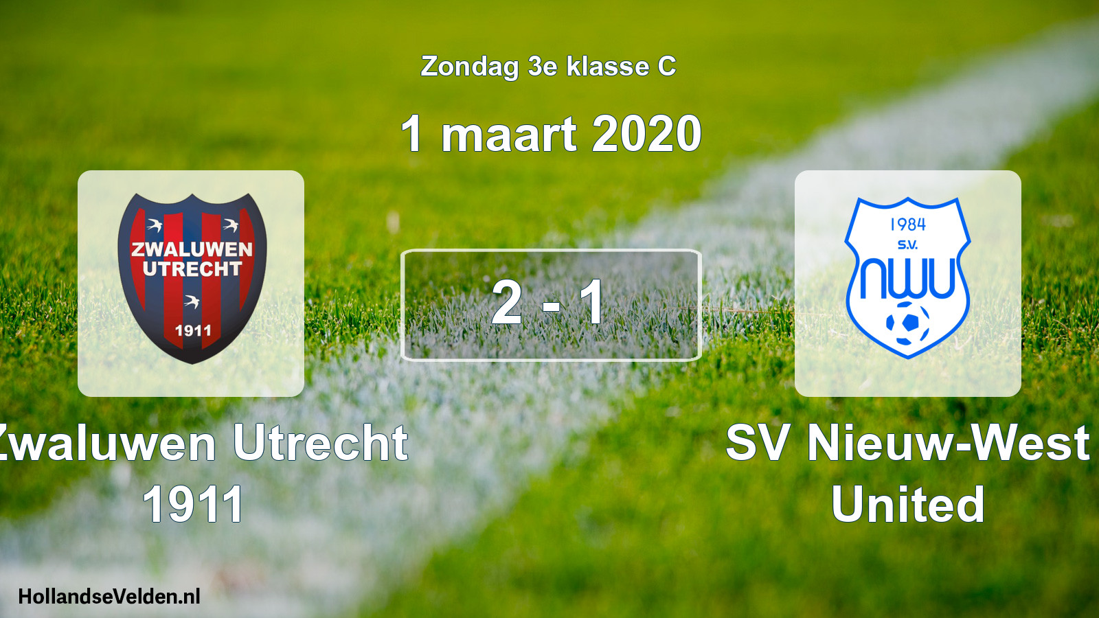 Total number of matches played: Zwaluwen Utrecht 1911 - SV Nieuw-West United 2 - 1 (1 March 2020)