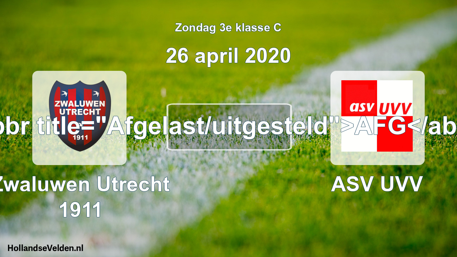 Scheduled Match: Zwaluwen Utrecht 1911 - ASV UVV (26 April 2020)
