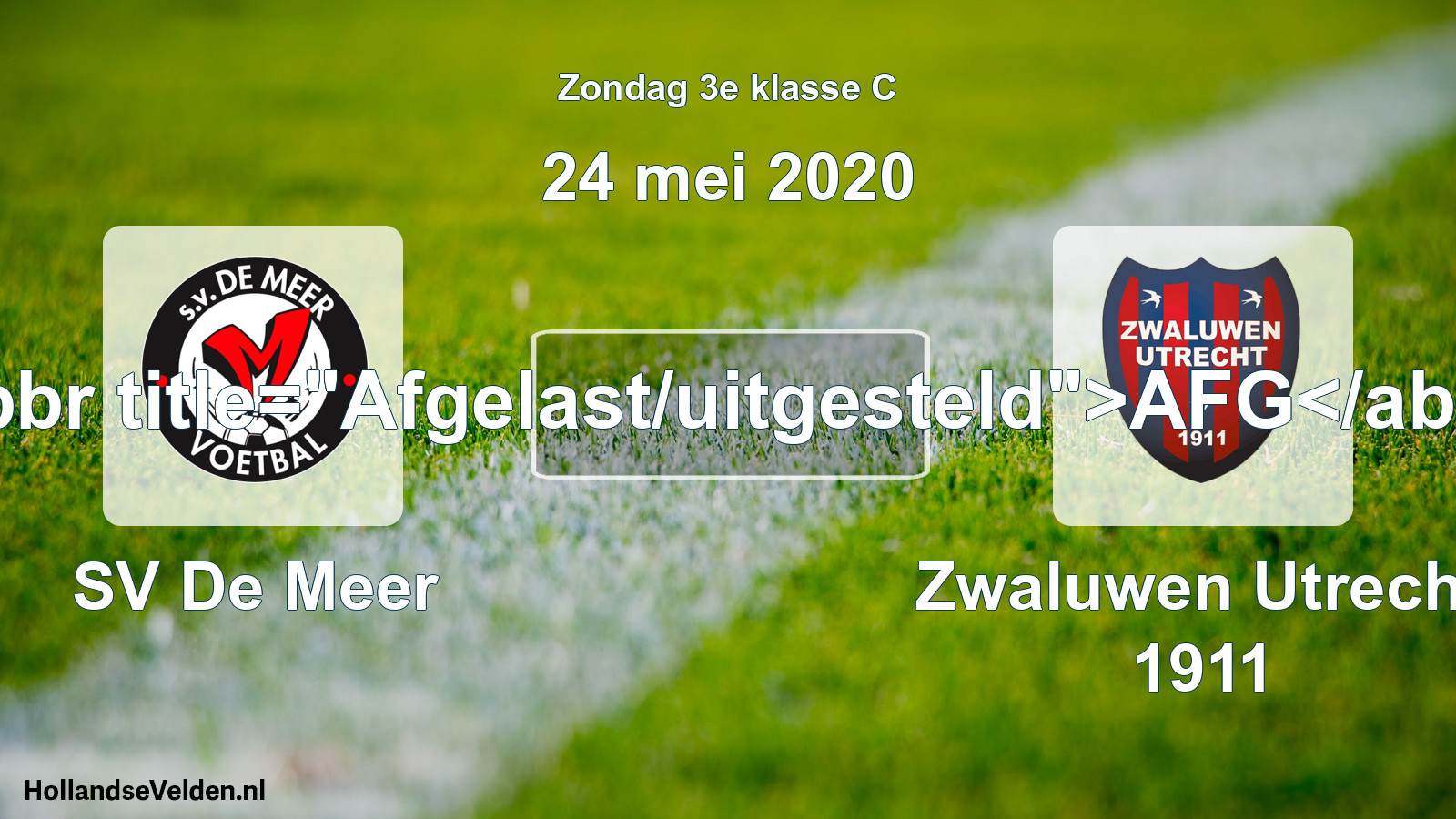 Scheduled Match: SV De Meer - Zwaluwen Utrecht 1911 (24 May 2020)