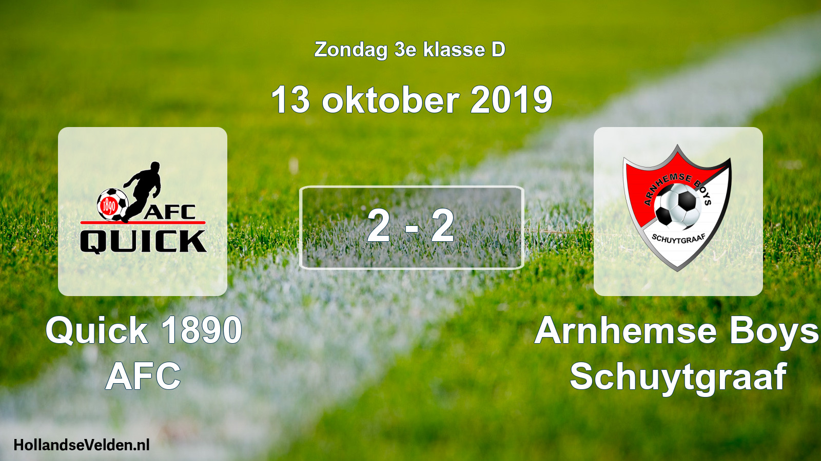 Total number of matches played: Quick 1890 AFC - Arnhemse Boys Schuytgraaf 2 - 2 (13 October 2019)