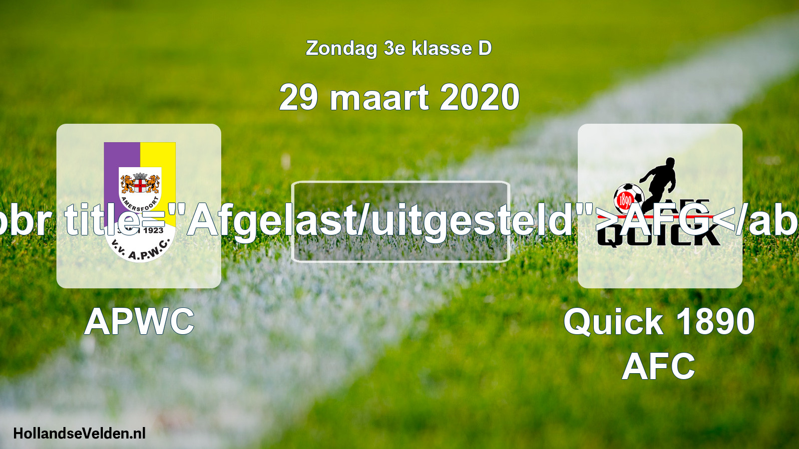 Scheduled Match: APWC - Quick 1890 AFC (29 March 2020)