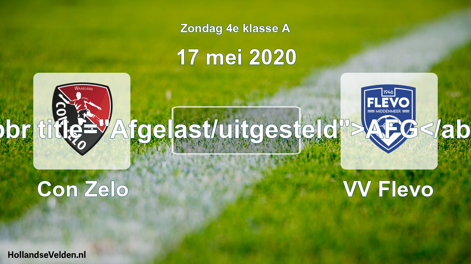 Scheduled Match: Con Zelo - VV Flevo (17 May 2020)