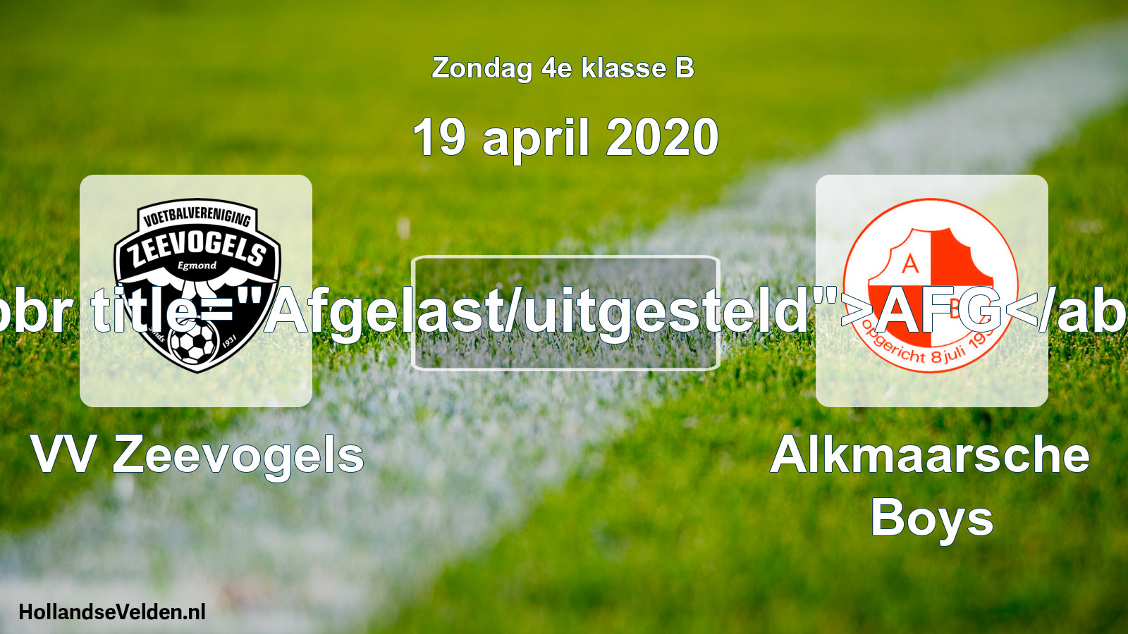 Scheduled Match: VV Zeevogels - Alkmaarsche Boys (19 April 2020)