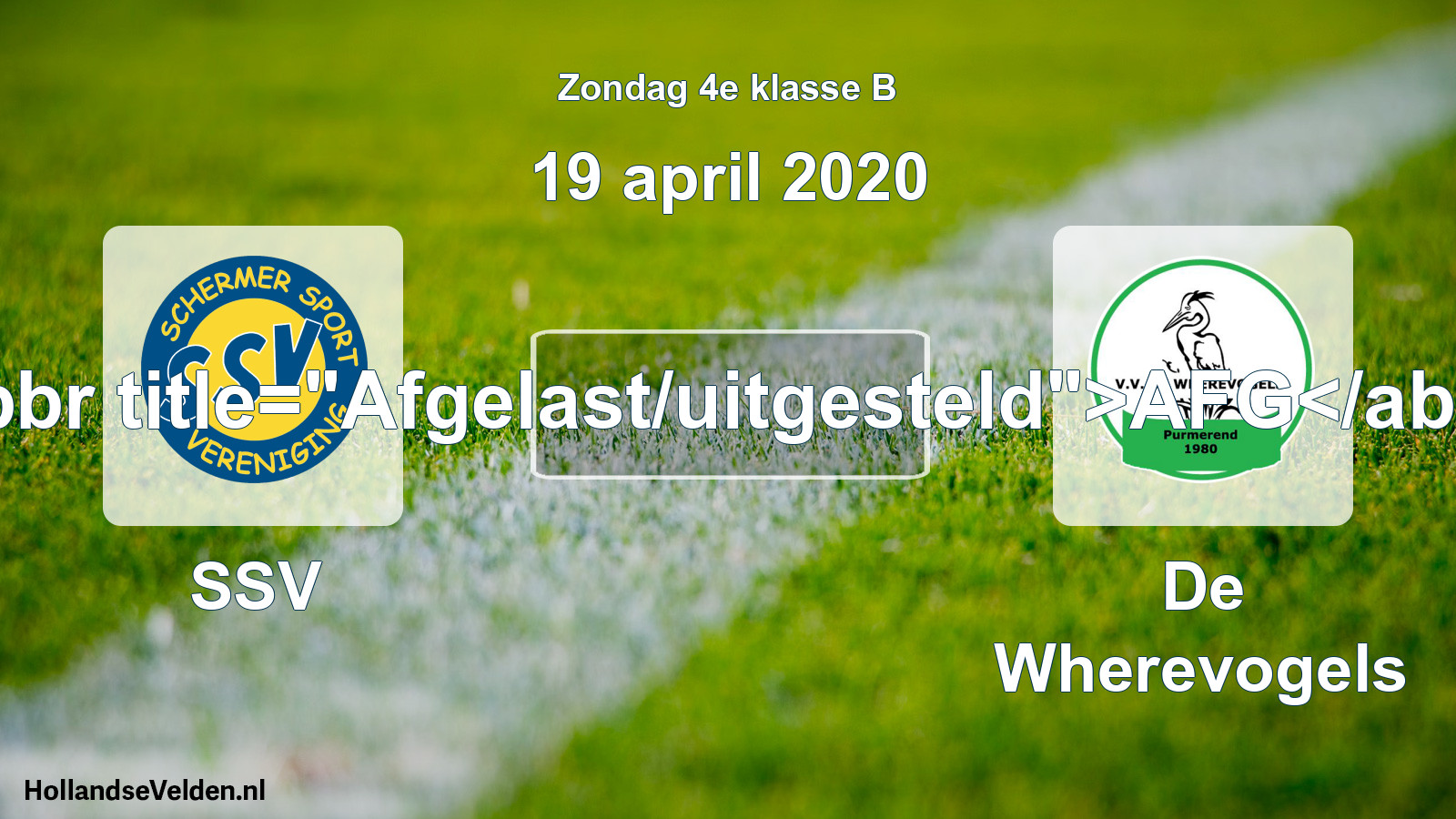 Scheduled Match: SSV - De Wherevogels (19 April 2020)
