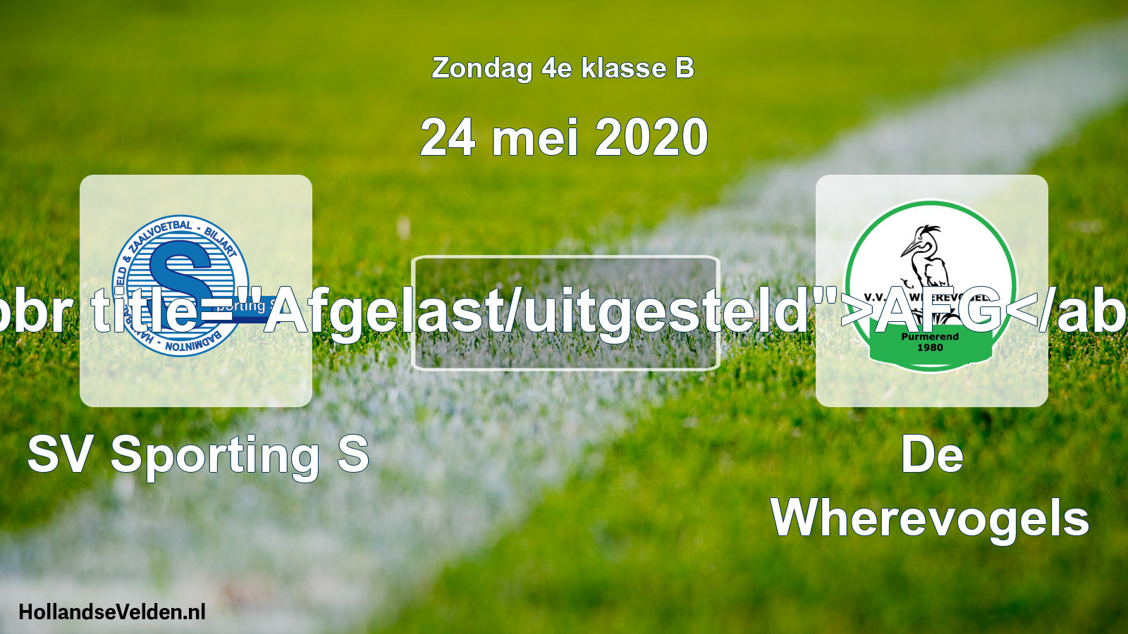 Scheduled Match: SV Sporting S - De Wherevogels (24 May 2020)