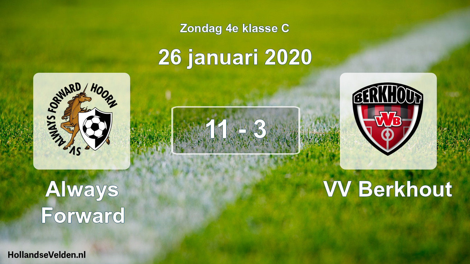 Total number of matches played: Always Forward - VV Berkhout 11 - 3 (26 January 2020)