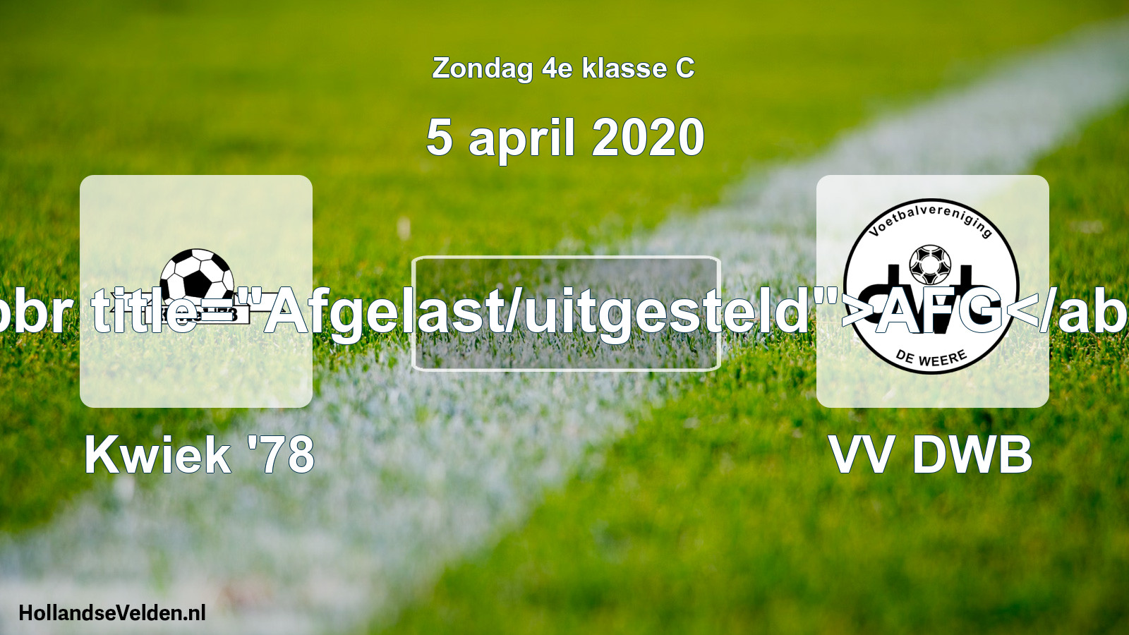 Scheduled Match: Kwiek '78 - VV DWB (5 April 2020)
