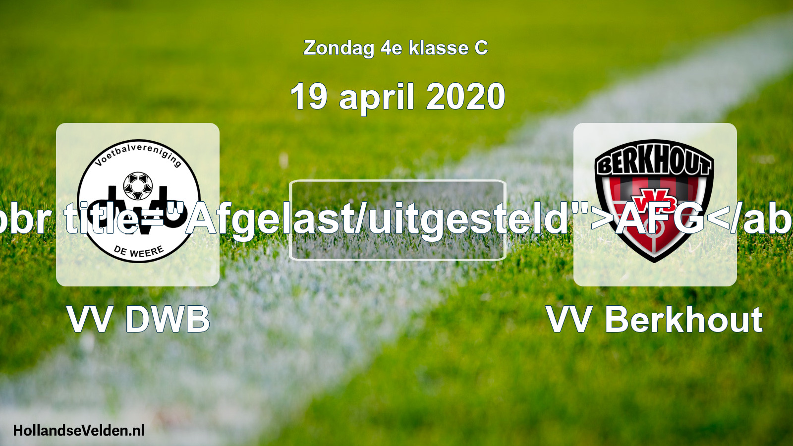 Scheduled Match: VV DWB - VV Berkhout (19 April 2020)