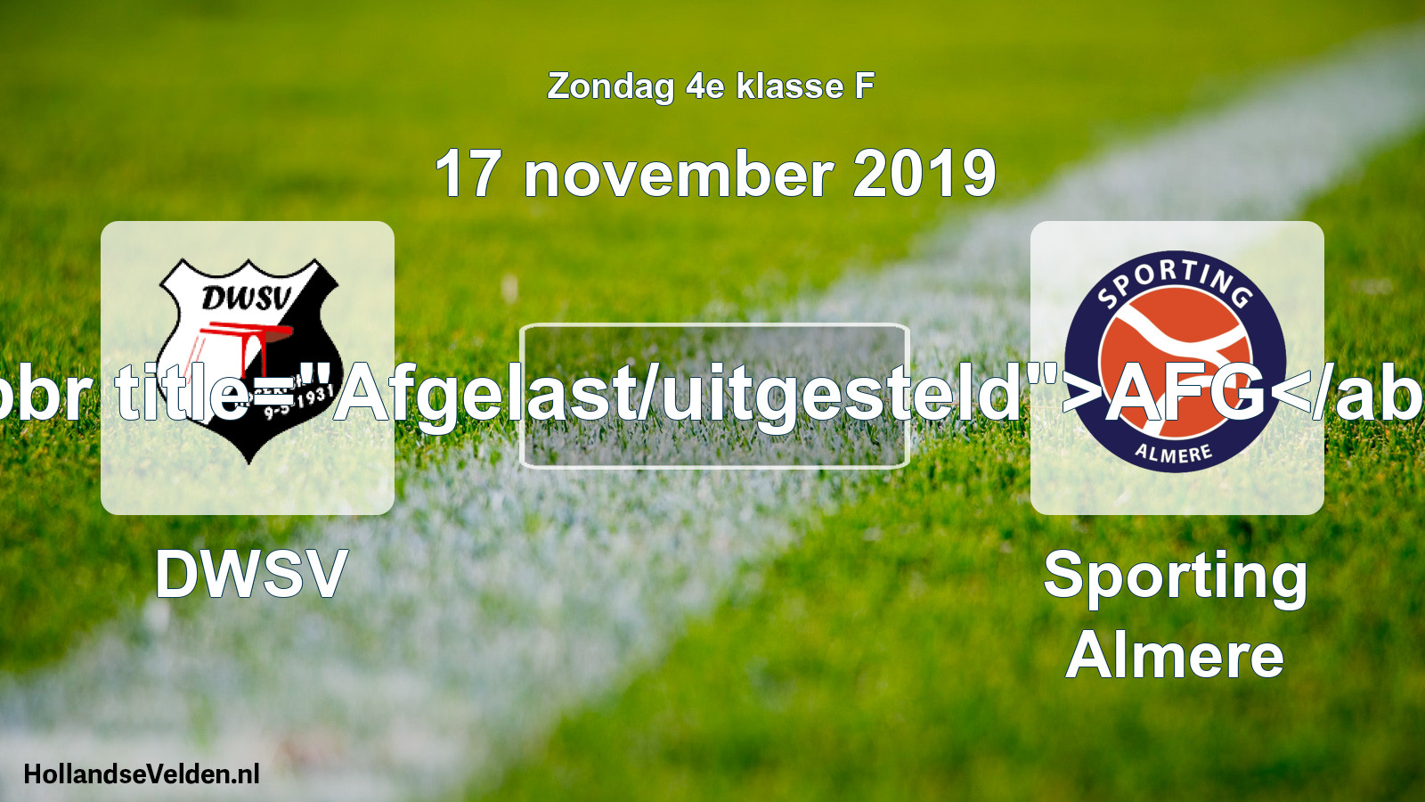 Scheduled Match: DWSV - Sporting Almere (17 November 2019)
