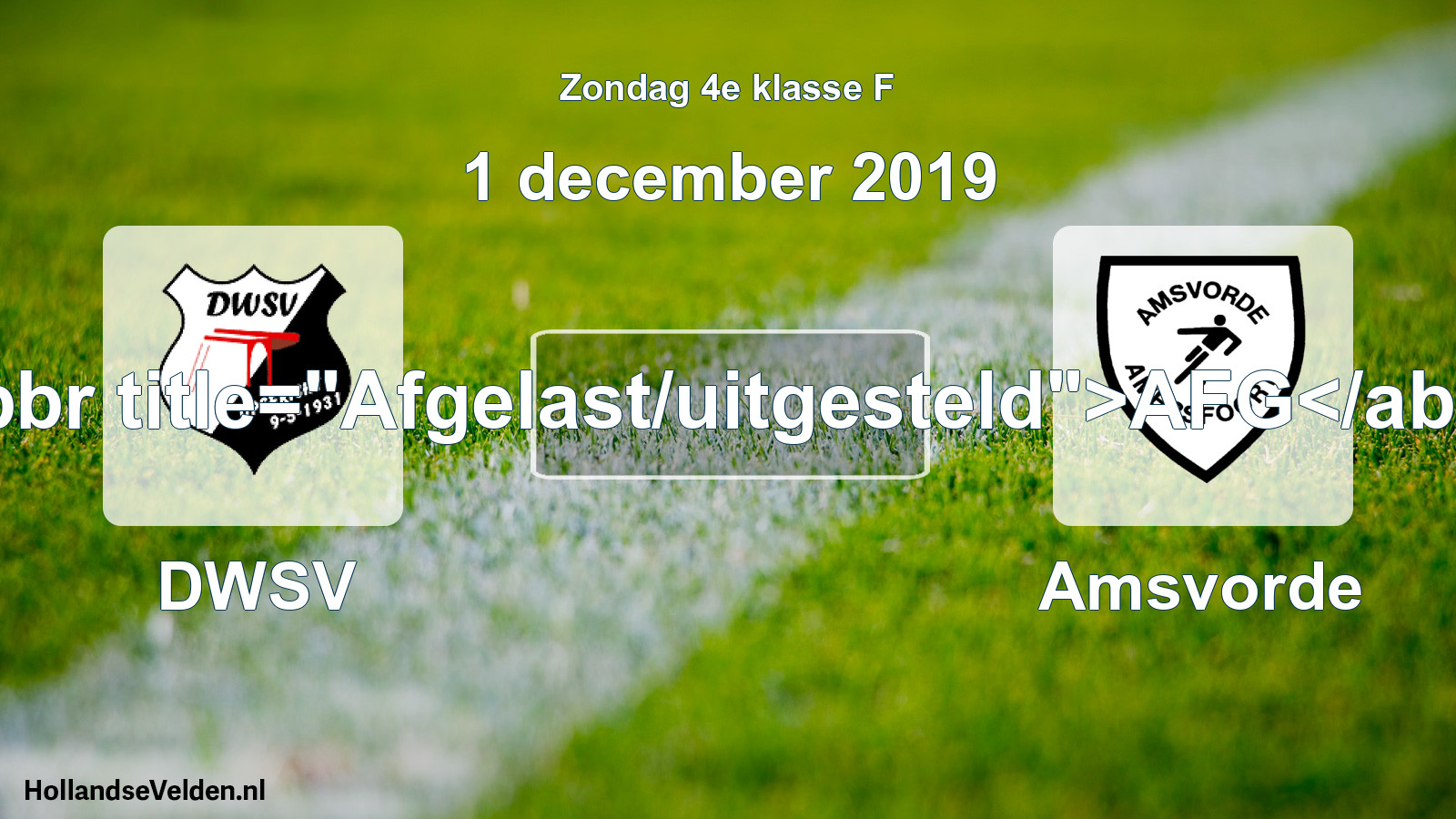 Scheduled Match: DWSV - Amsvorde (1 December 2019)
