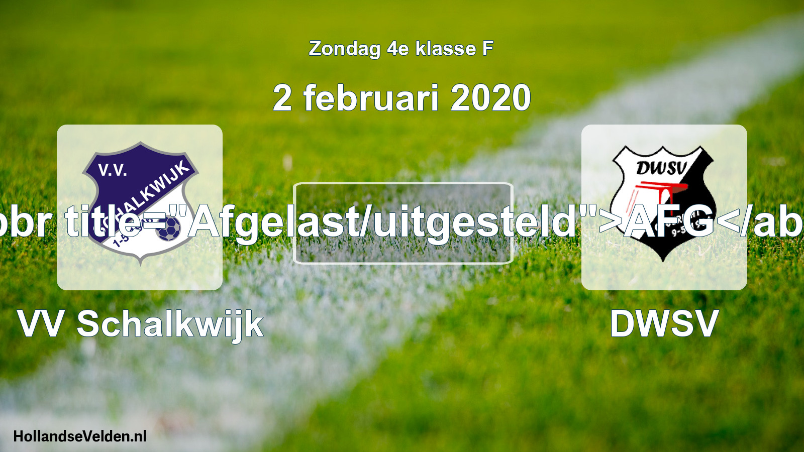 Scheduled Match: VV Schalkwijk - DWSV (2 February 2020)