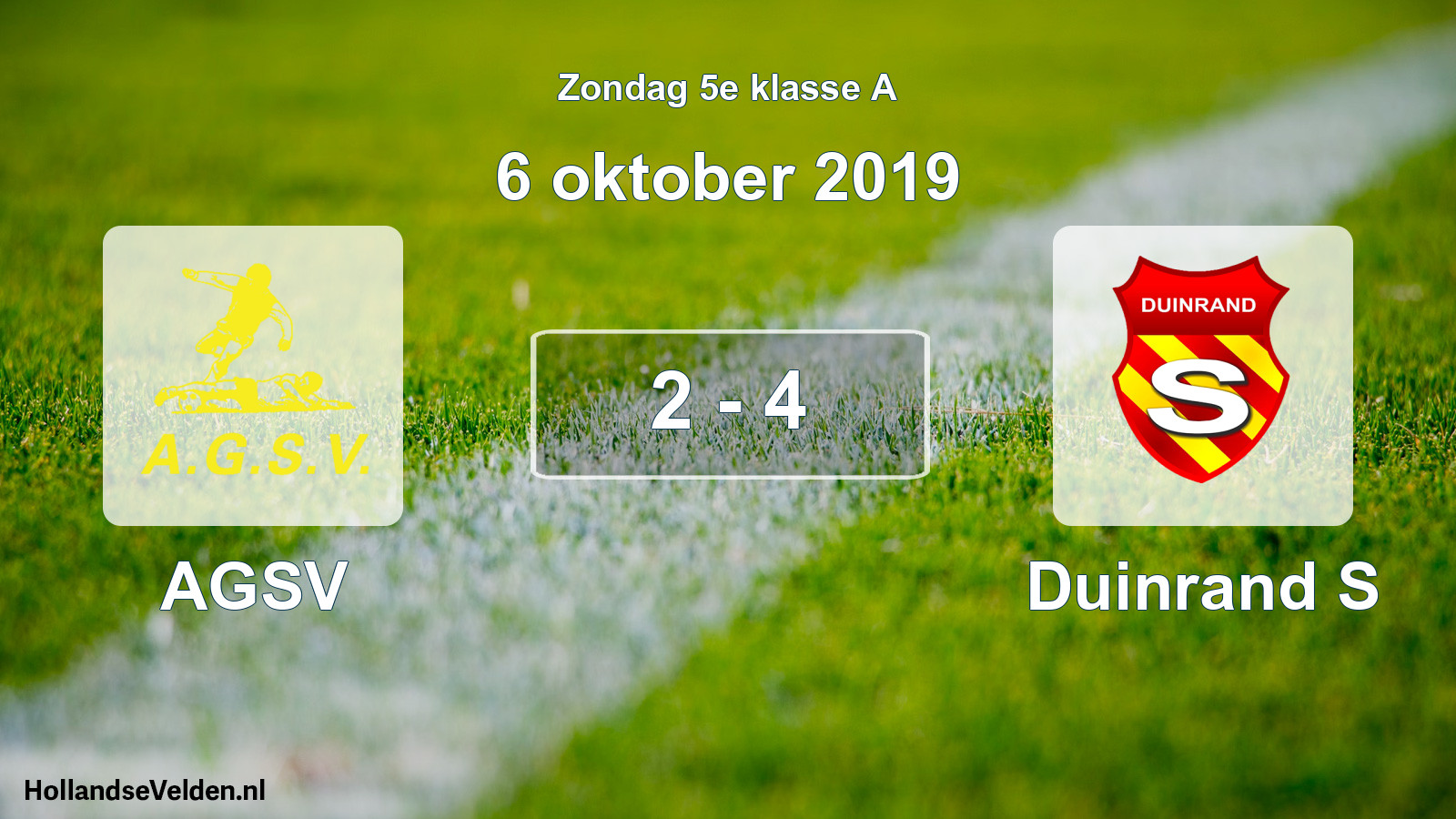 Total number of matches played: AGSV - Duinrand S 2 - 4 (6 October 2019)