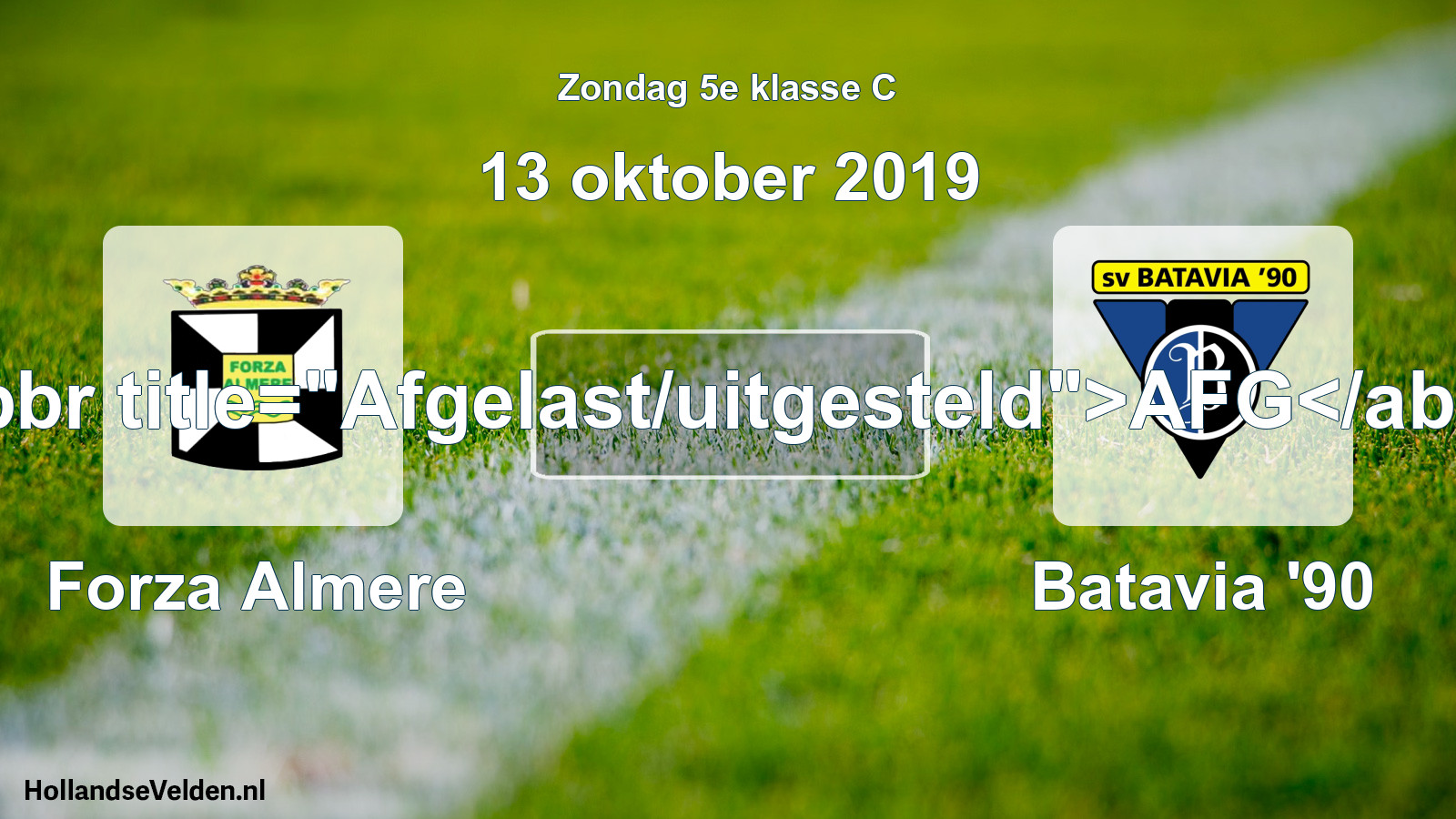 Scheduled Match: Forza Almere - Batavia '90 (13 October 2019)
