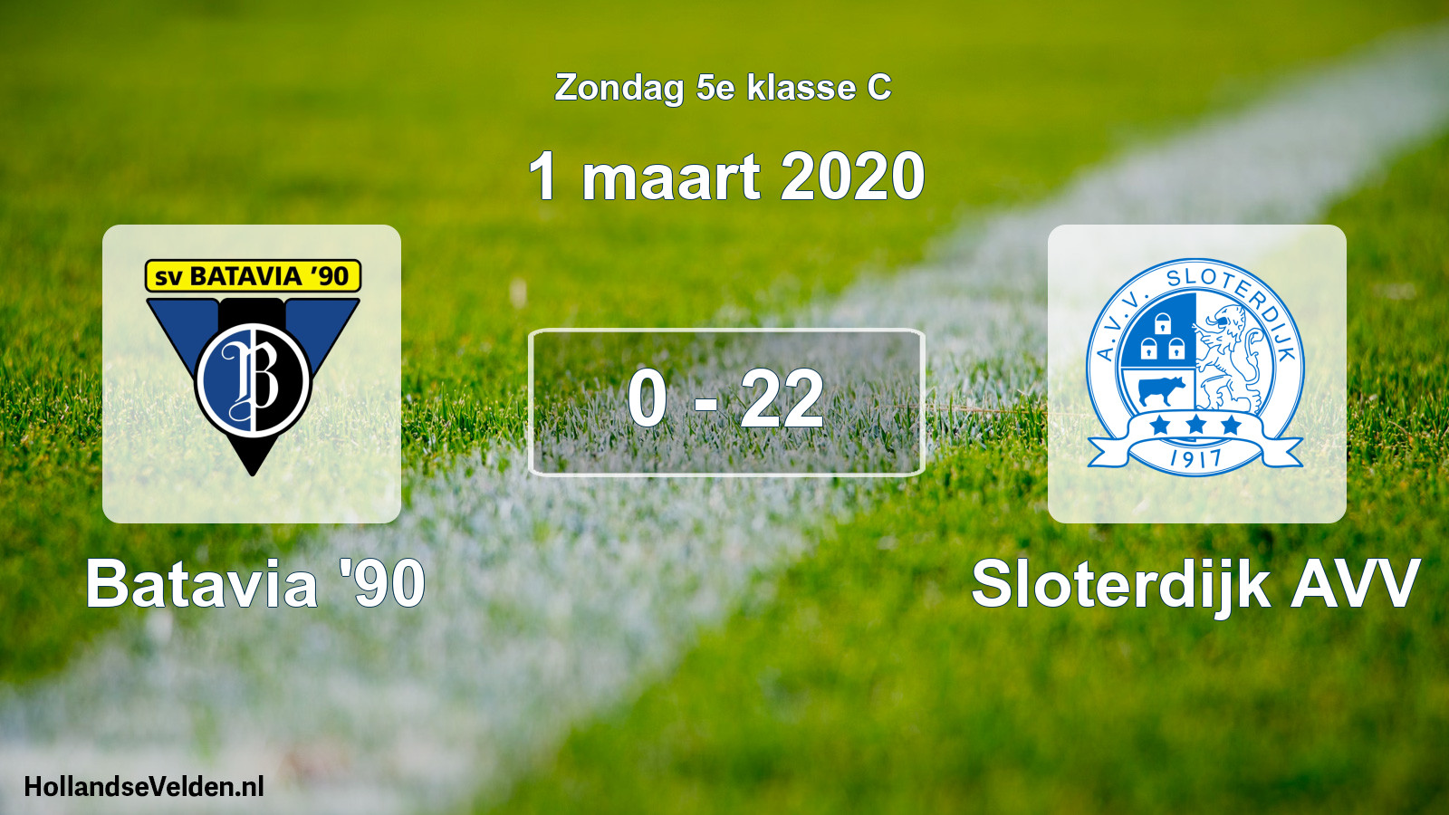 Total number of matches played: Batavia '90 - Sloterdijk AVV 0 - 22 (1 March 2020)