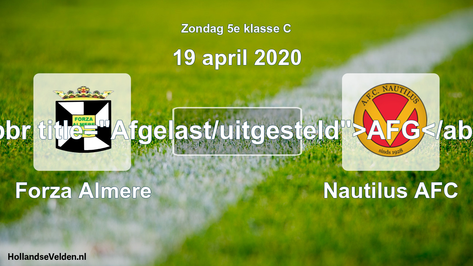 Scheduled Match: Forza Almere - Nautilus AFC (19 April 2020)