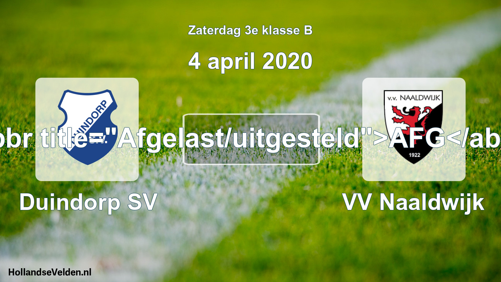 Scheduled Match: Duindorp SV - VV Naaldwijk (4 April 2020)