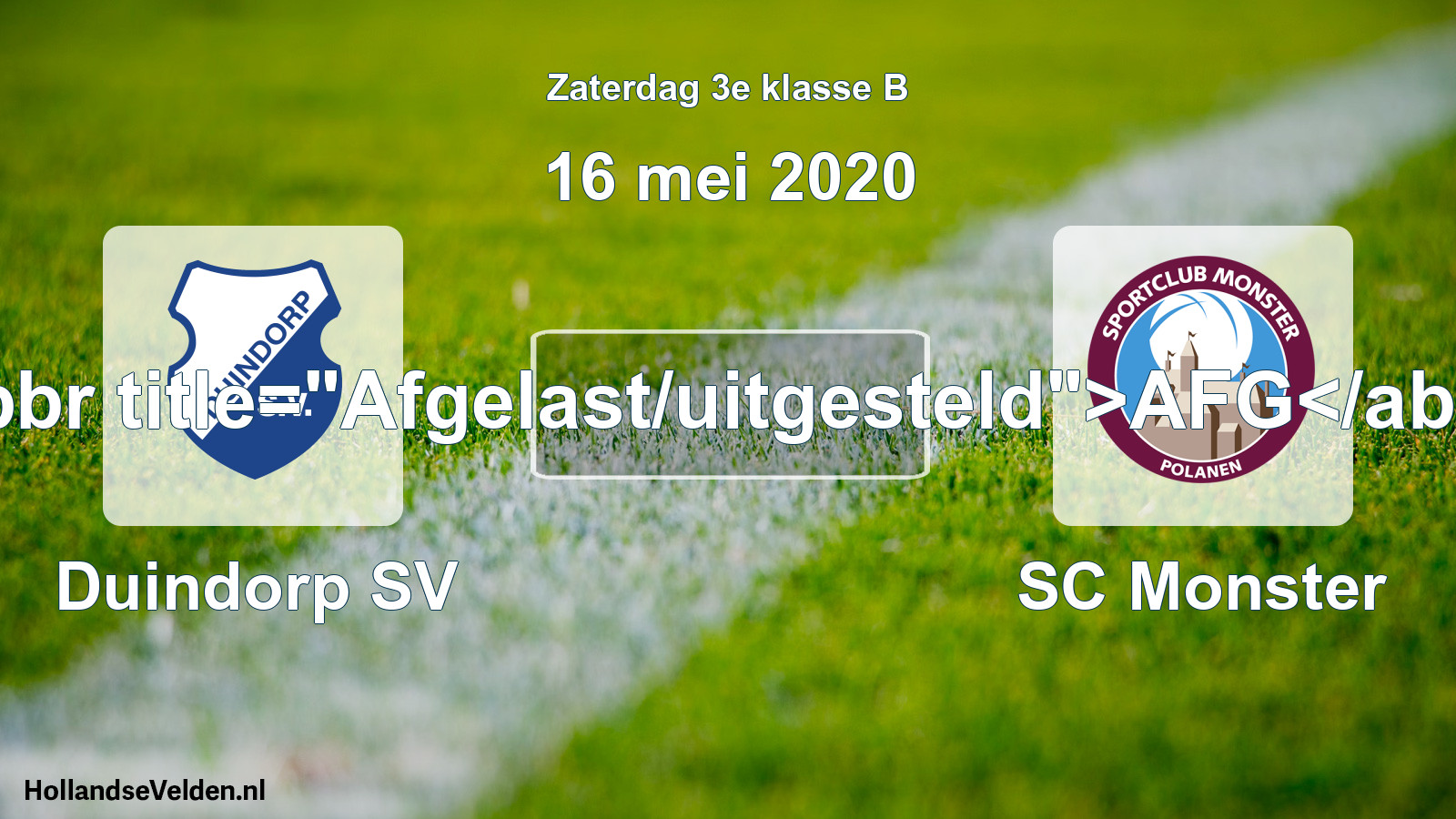 Scheduled Match: Duindorp SV - SC Monster (16 May 2020)