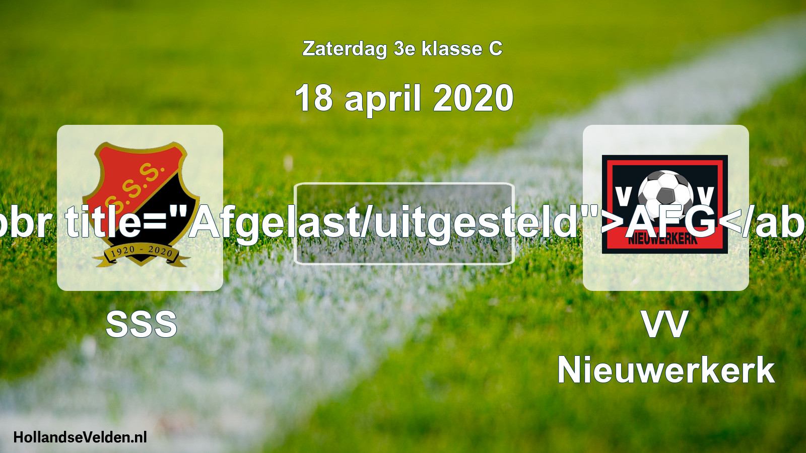 Scheduled Match: SSS - VV Nieuwerkerk (18 April 2020)