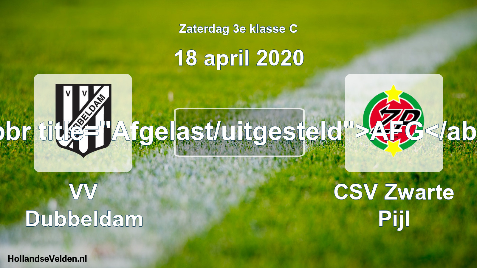 Scheduled Match: VV Dubbeldam - CSV Zwarte Pijl (18 April 2020)