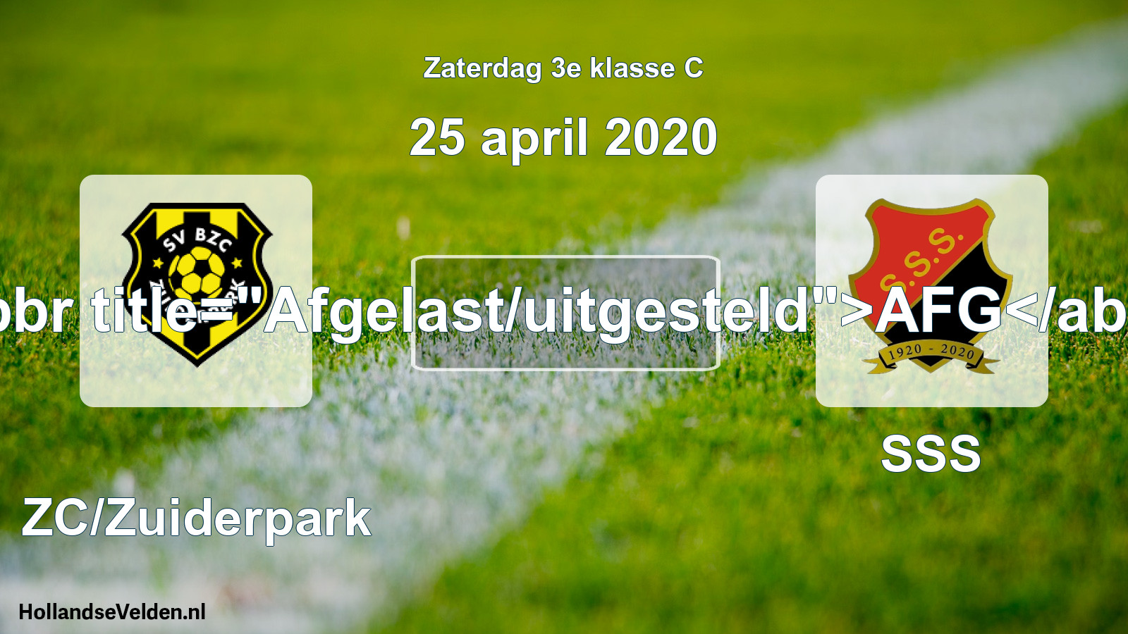 Scheduled Match: BZC/Zuiderpark - SSS (25 April 2020)