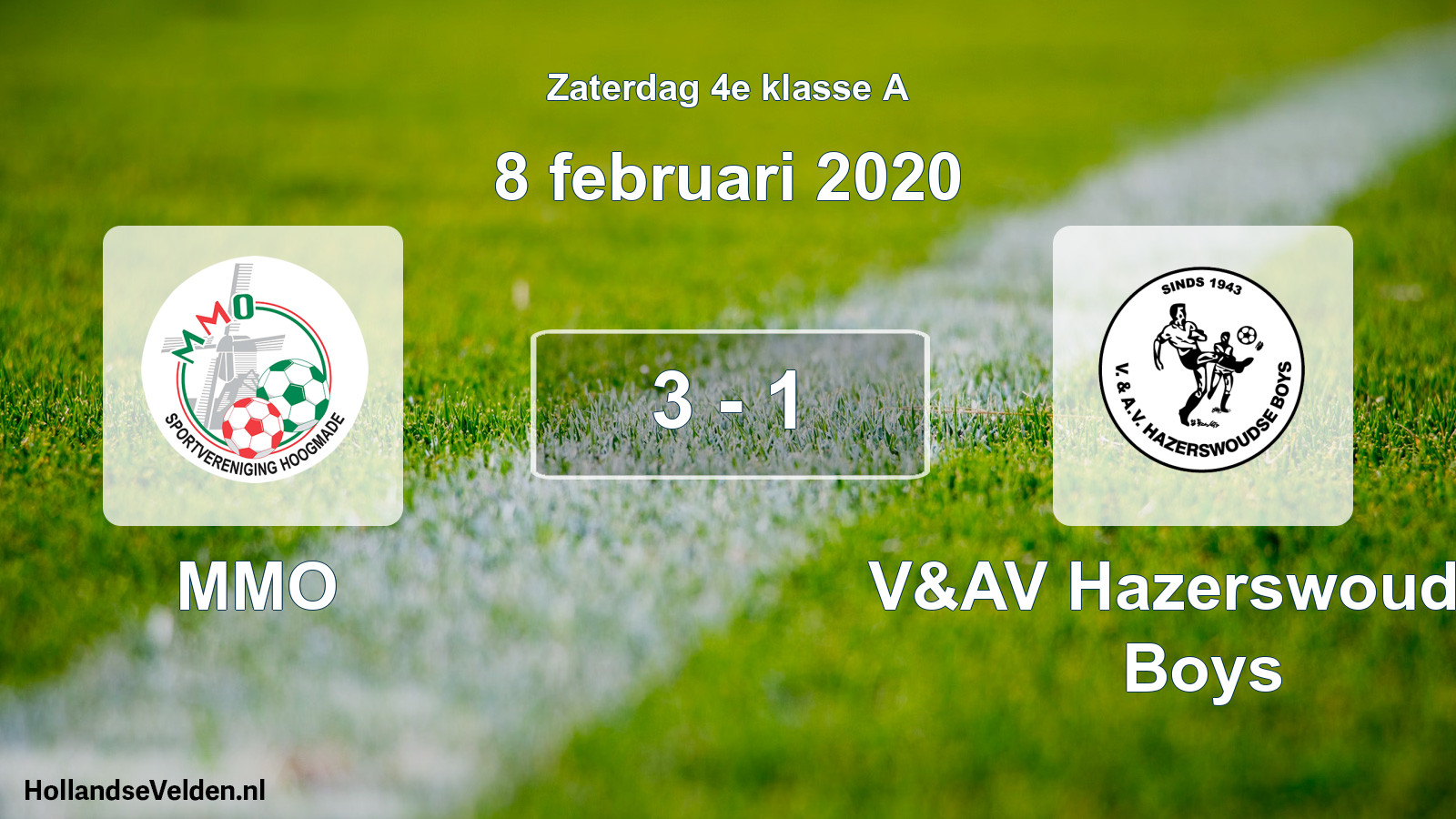 Total number of matches played: MMO - V&AV Hazerswoudse Boys 3 - 1 (8 February 2020)