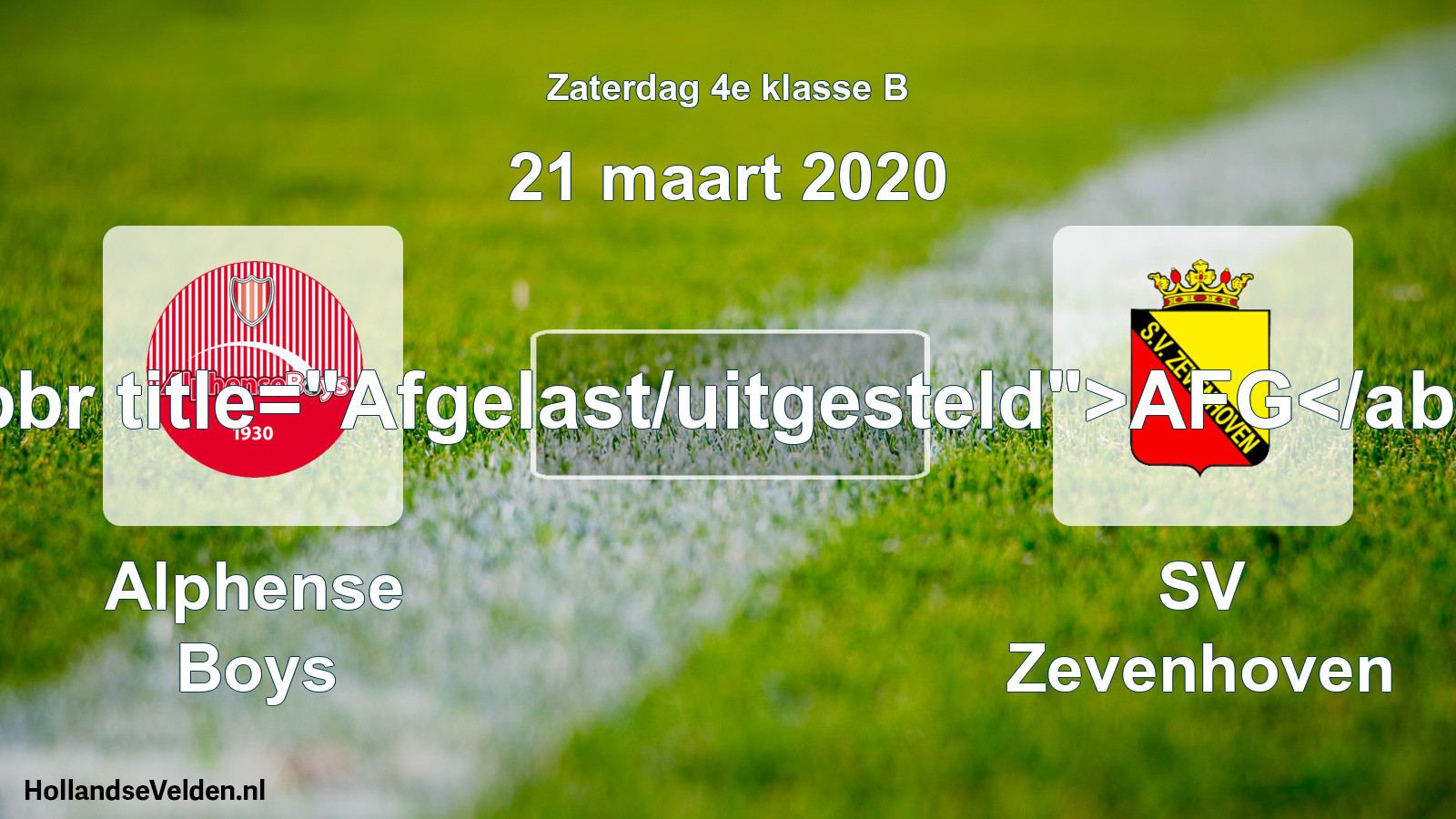 Scheduled Match: Alphense Boys - SV Zevenhoven (21 March 2020)