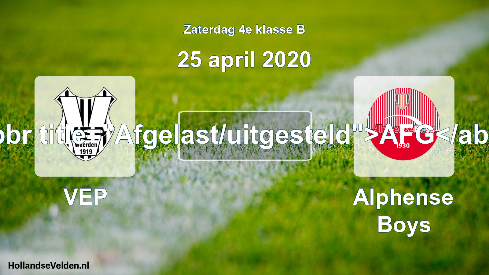 Scheduled Match: VEP - Alphense Boys (25 April 2020)