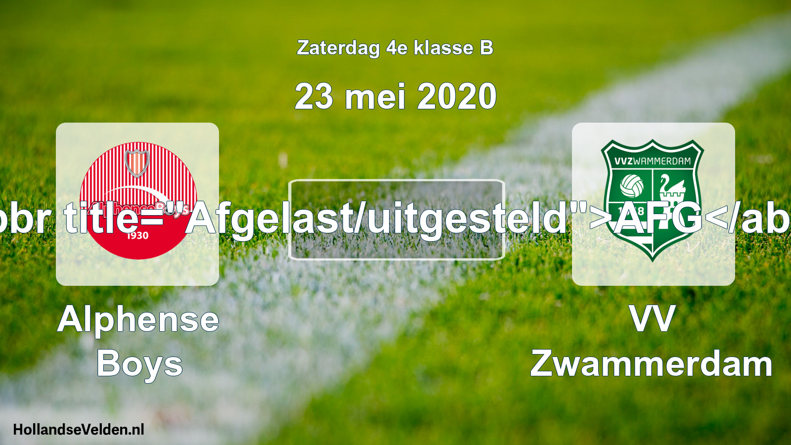 Scheduled Match: Alphense Boys - VV Zwammerdam (23 May 2020)