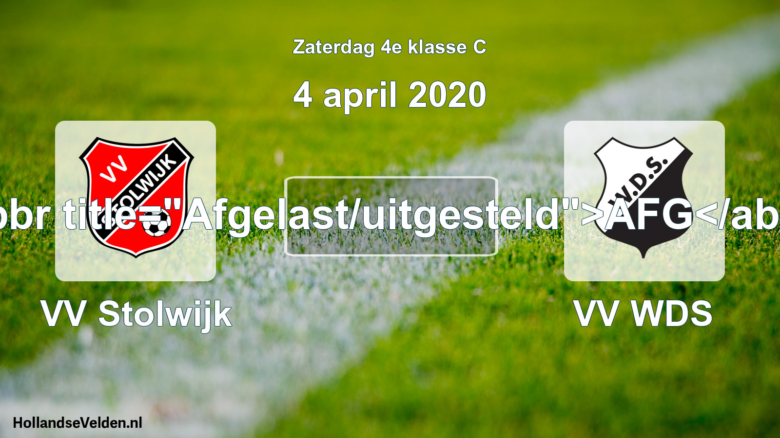 Scheduled Match: VV Stolwijk - VV WDS (4 April 2020)