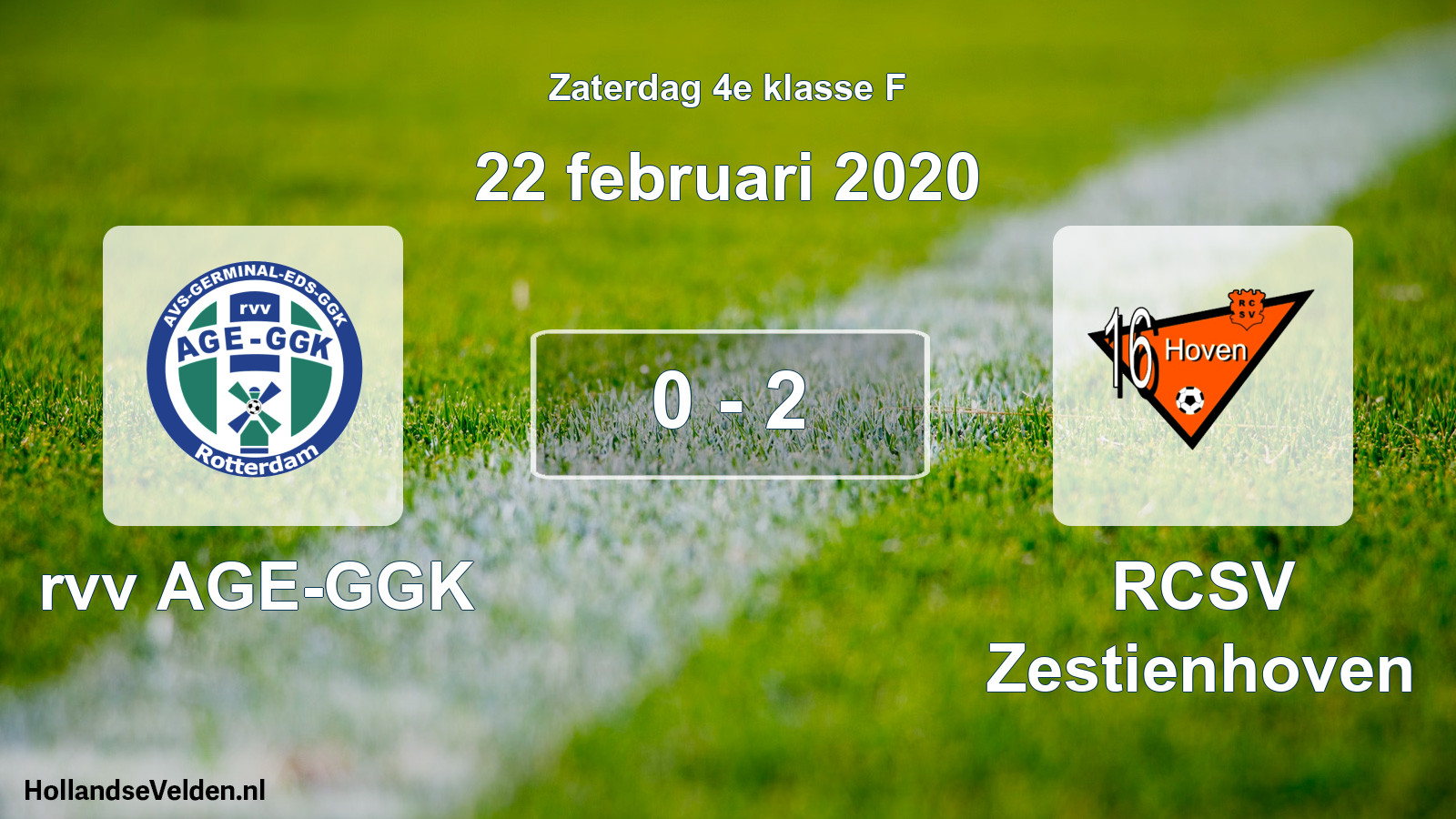 Total number of matches played: rvv AGE-GGK - RCSV Zestienhoven 0 - 2 (22 February 2020)
