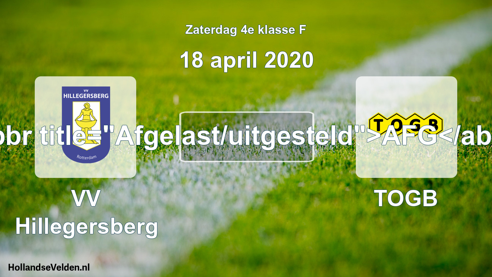 Scheduled Match: VV Hillegersberg - TOGB (18 April 2020)
