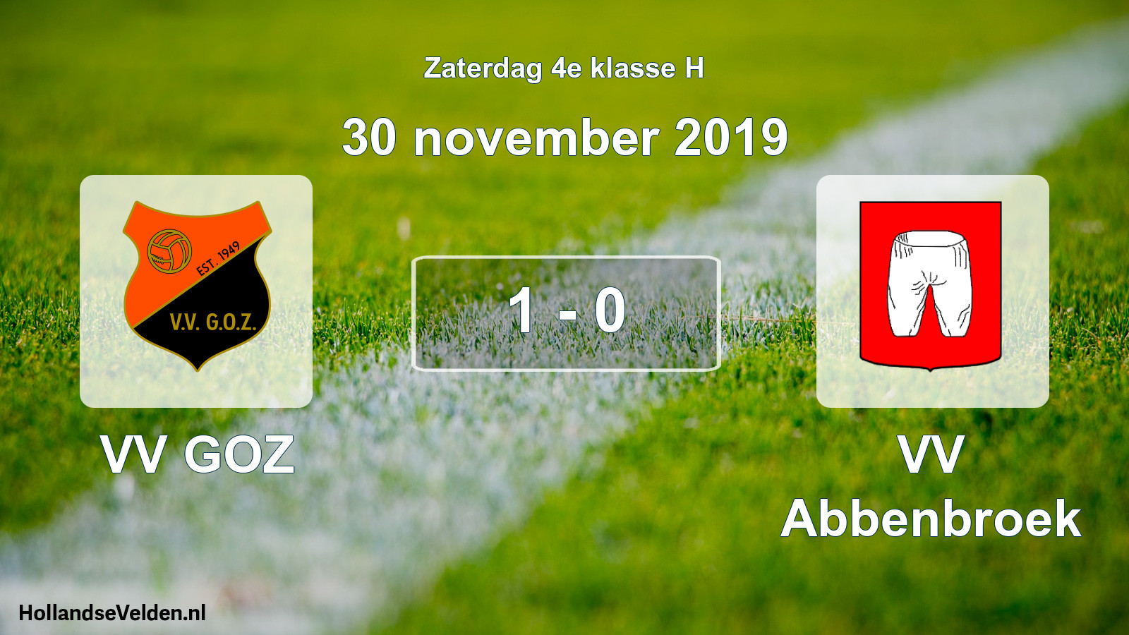 Total number of matches played: VV GOZ - VV Abbenbroek 1 - 0 (30 November 2019)