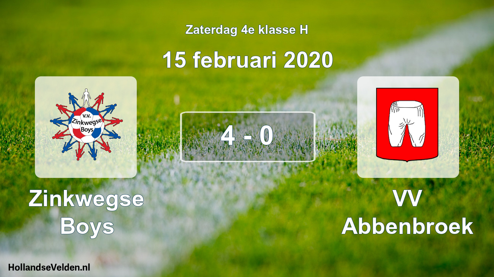 Total number of matches played: Zinkwegse Boys - VV Abbenbroek 4 - 0 (15 February 2020)