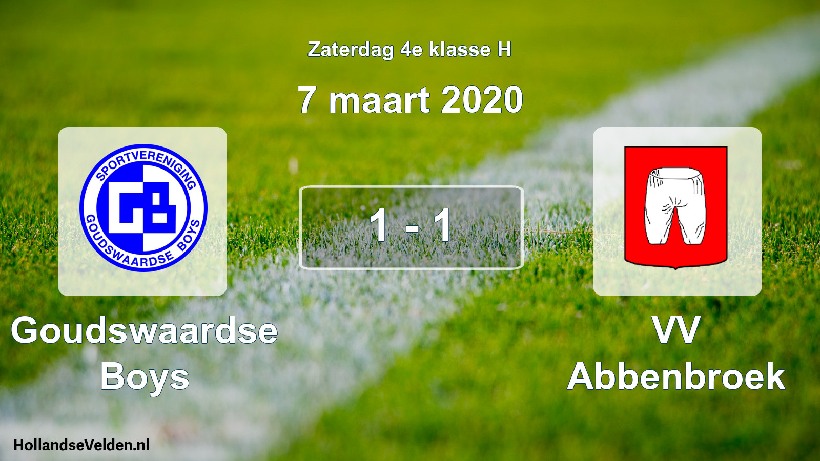 Total number of matches played: Goudswaardse Boys - VV Abbenbroek 1 - 1 (7 March 2020)