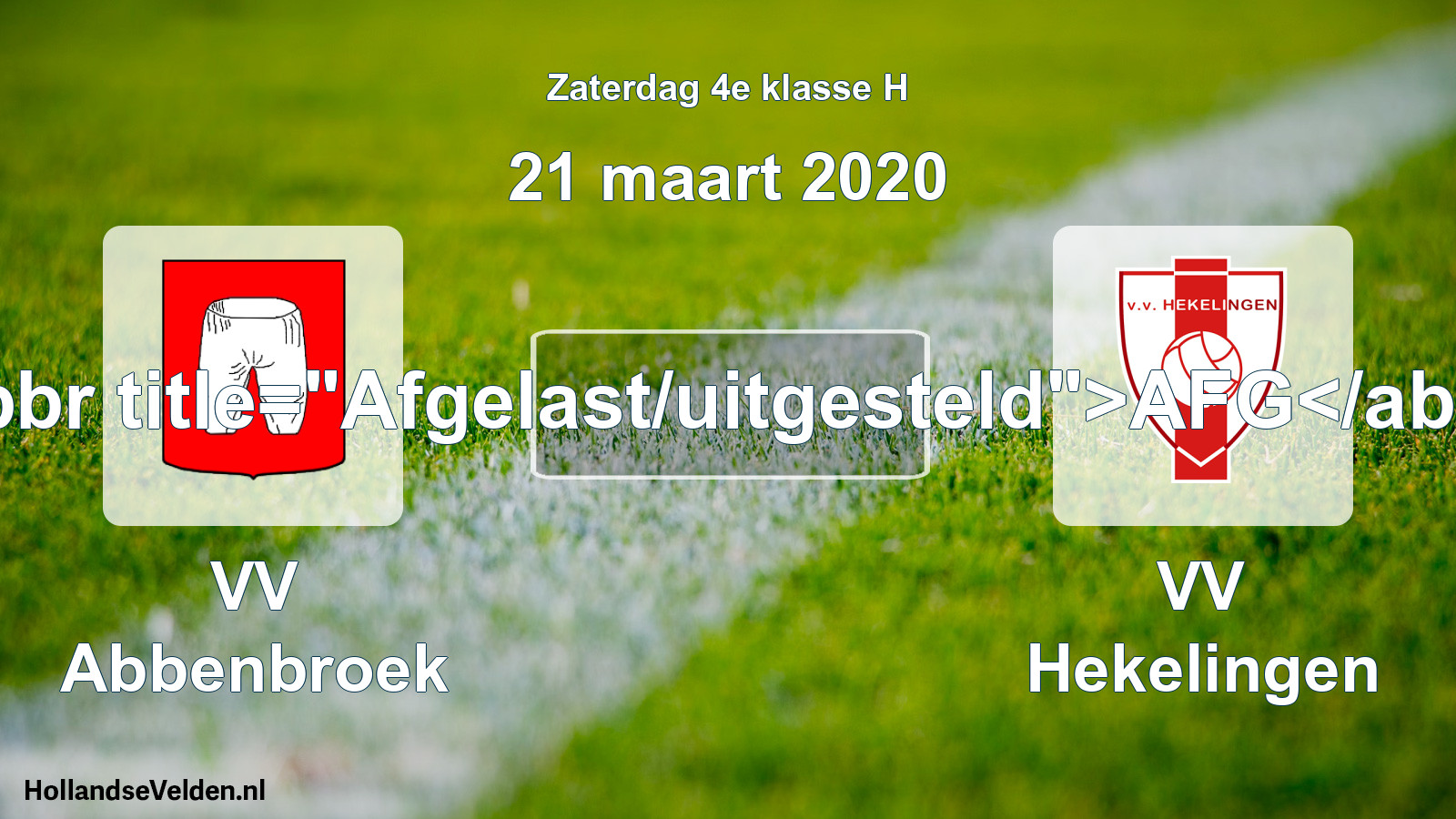 Scheduled Match: VV Abbenbroek - VV Hekelingen (21 March 2020)