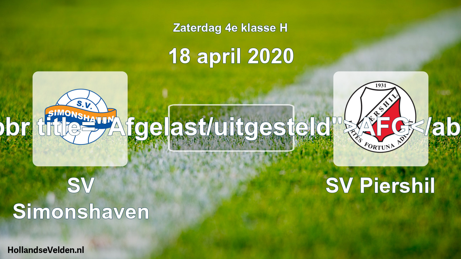 Scheduled Match: SV Simonshaven - SV Piershil (18 April 2020)