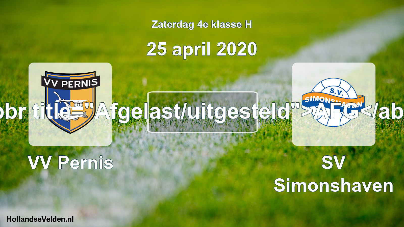Scheduled Match: VV Pernis - SV Simonshaven (25 April 2020)