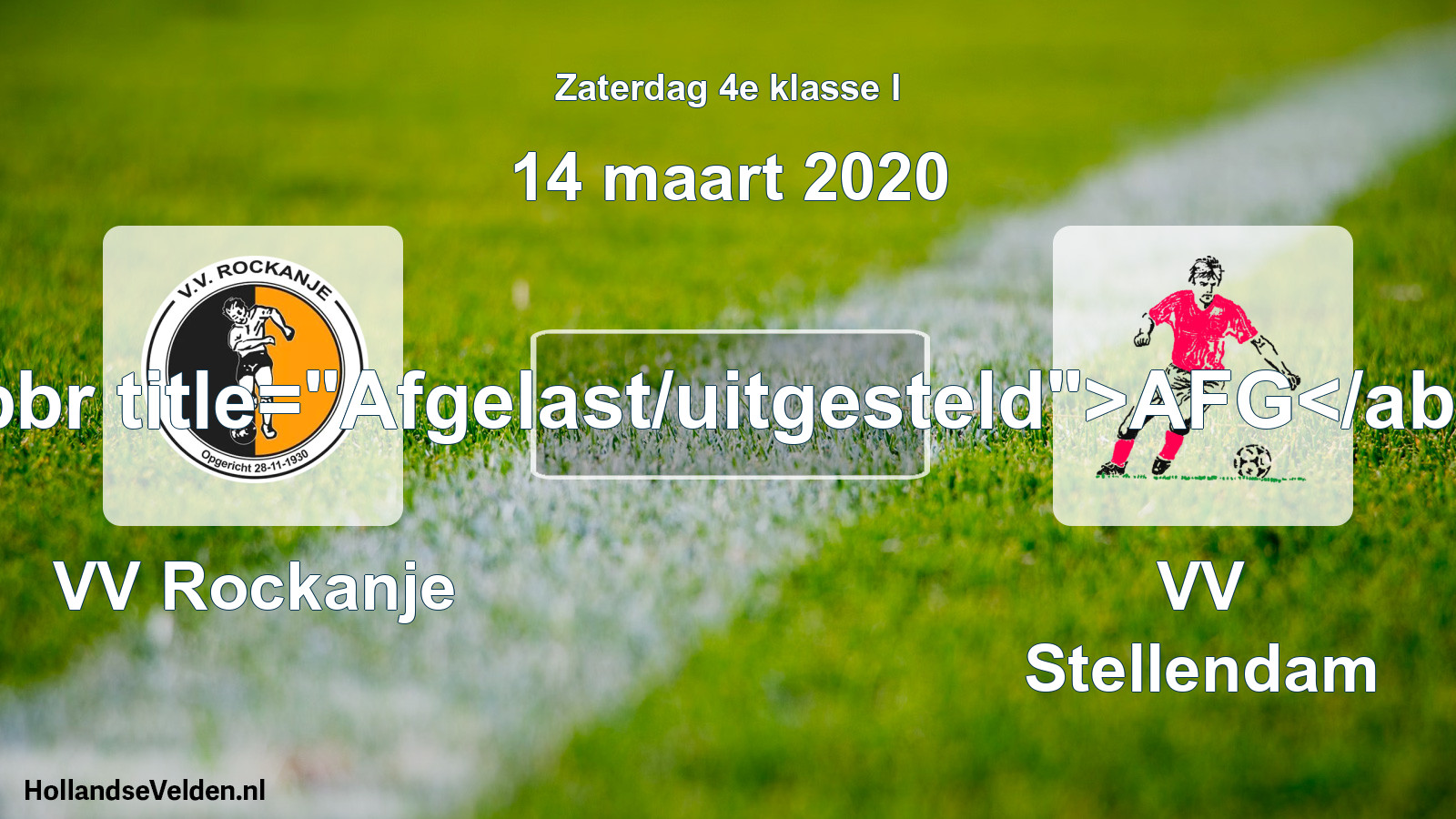 Scheduled Match: VV Rockanje - VV Stellendam (14 March 2020)