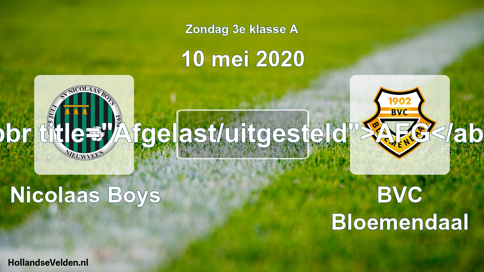 Scheduled Match: Nicolaas Boys - BVC Bloemendaal (10 May 2020)