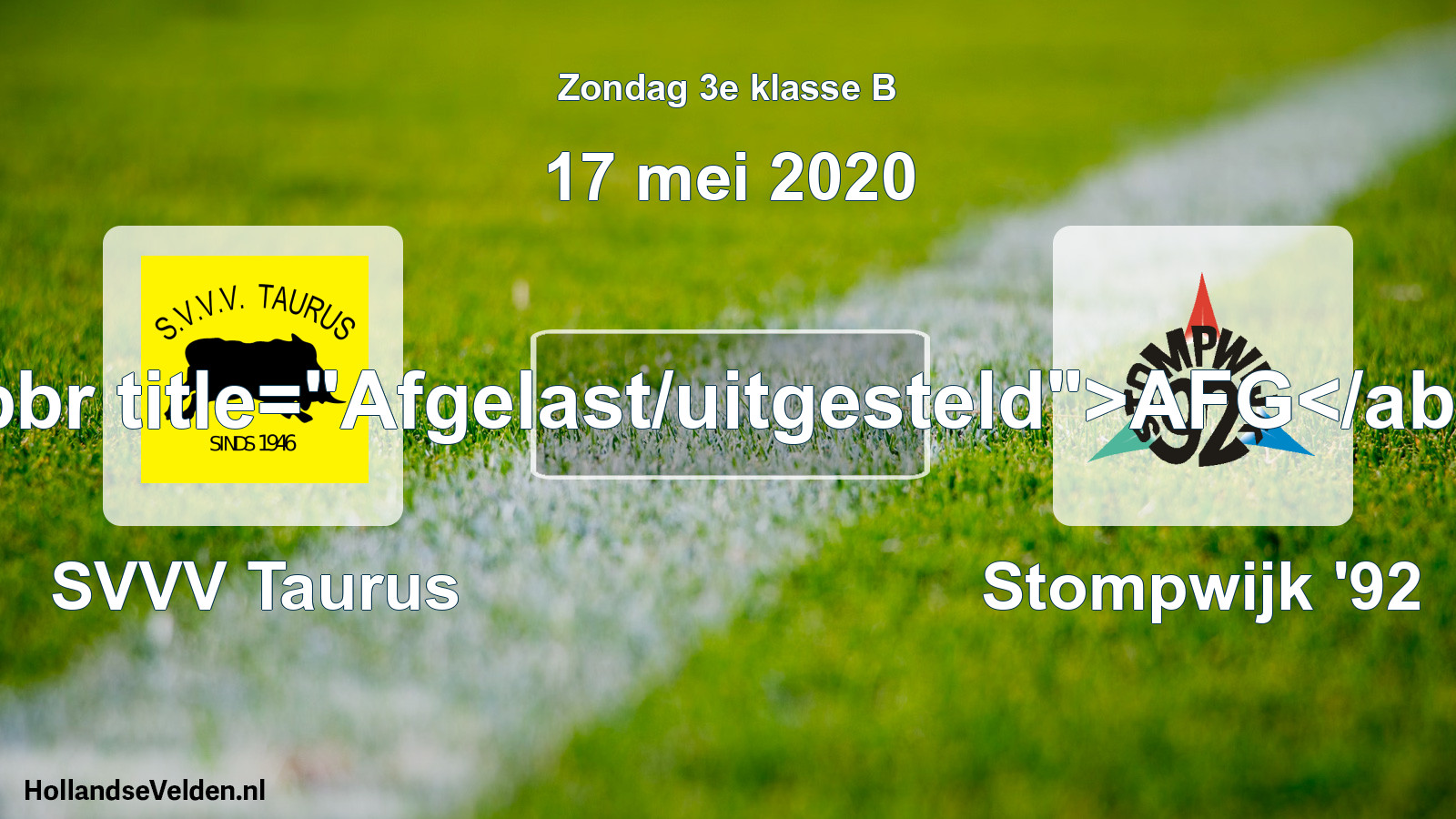 Scheduled Match: SVVV Taurus - Stompwijk '92 (17 May 2020)