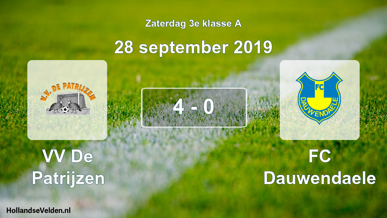 Total number of matches played: VV De Patrijzen - FC Dauwendaele 4 - 0 (28 September 2019)