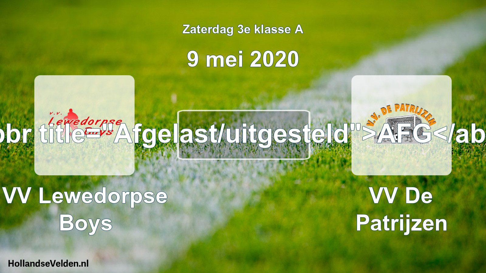 Scheduled Match: VV Lewedorpse Boys - VV De Patrijzen (9 May 2020)